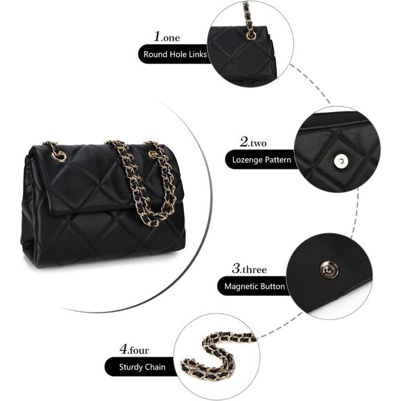 🆕 Women Black Trendy Quilted Crossbody Purse Small Chain Clutch Shoulder Bags - Picture 4 of 6